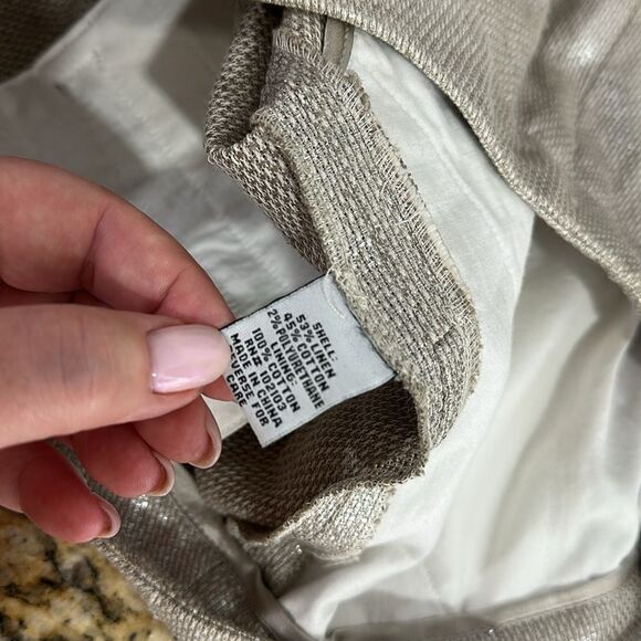 Mint Linen Cotton Silver Shimmer Mid Rise Shorts With Pockets Size 6 - Picture 5 of 10